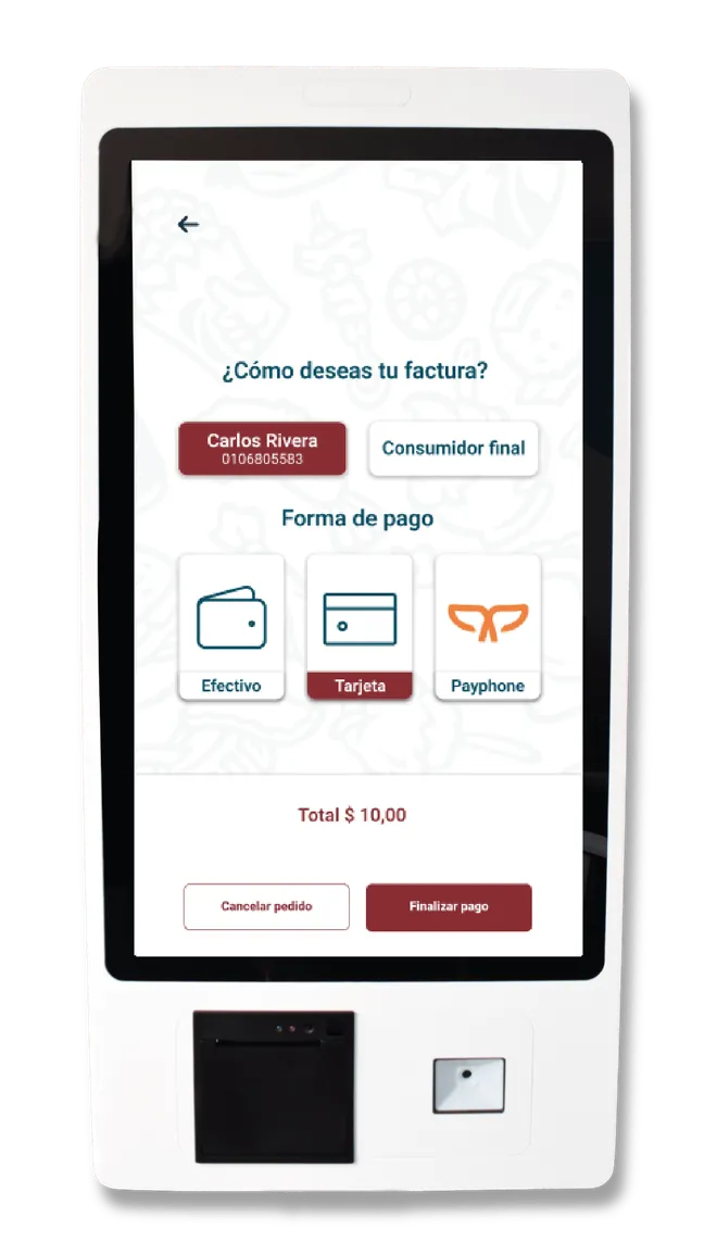Kiosko de autoservicio SmartMenu: resumen del pedido