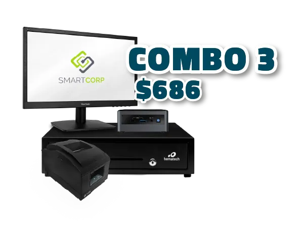 Kit POS con Mini PC, impresora matricial, monitor y cajón de dinero